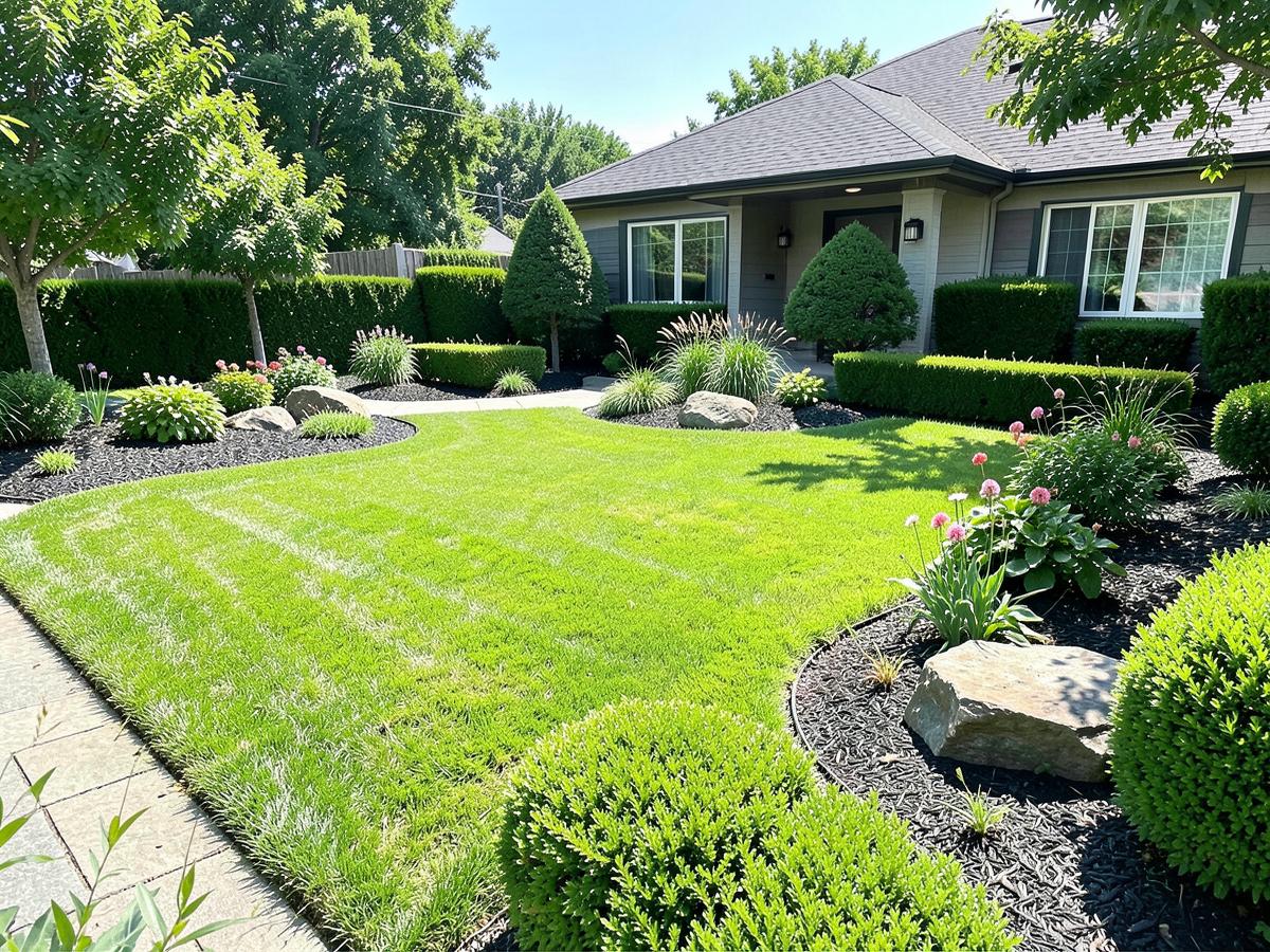 Well-maintained Utah landscape with crisp lawn edges, trimmed hedges and clean mulch beds